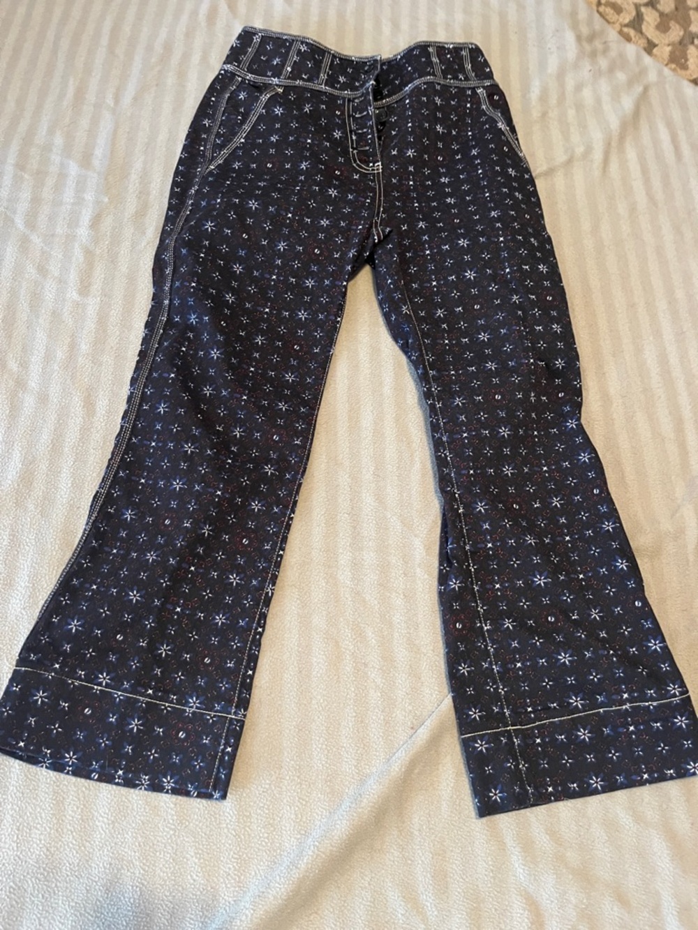 Ulla Johnson Dark Navy Star Motif Flare Jeans